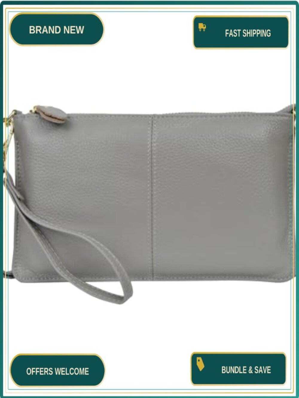 Pebble Leather Crossbody Wristlet Clutch with Card Slots